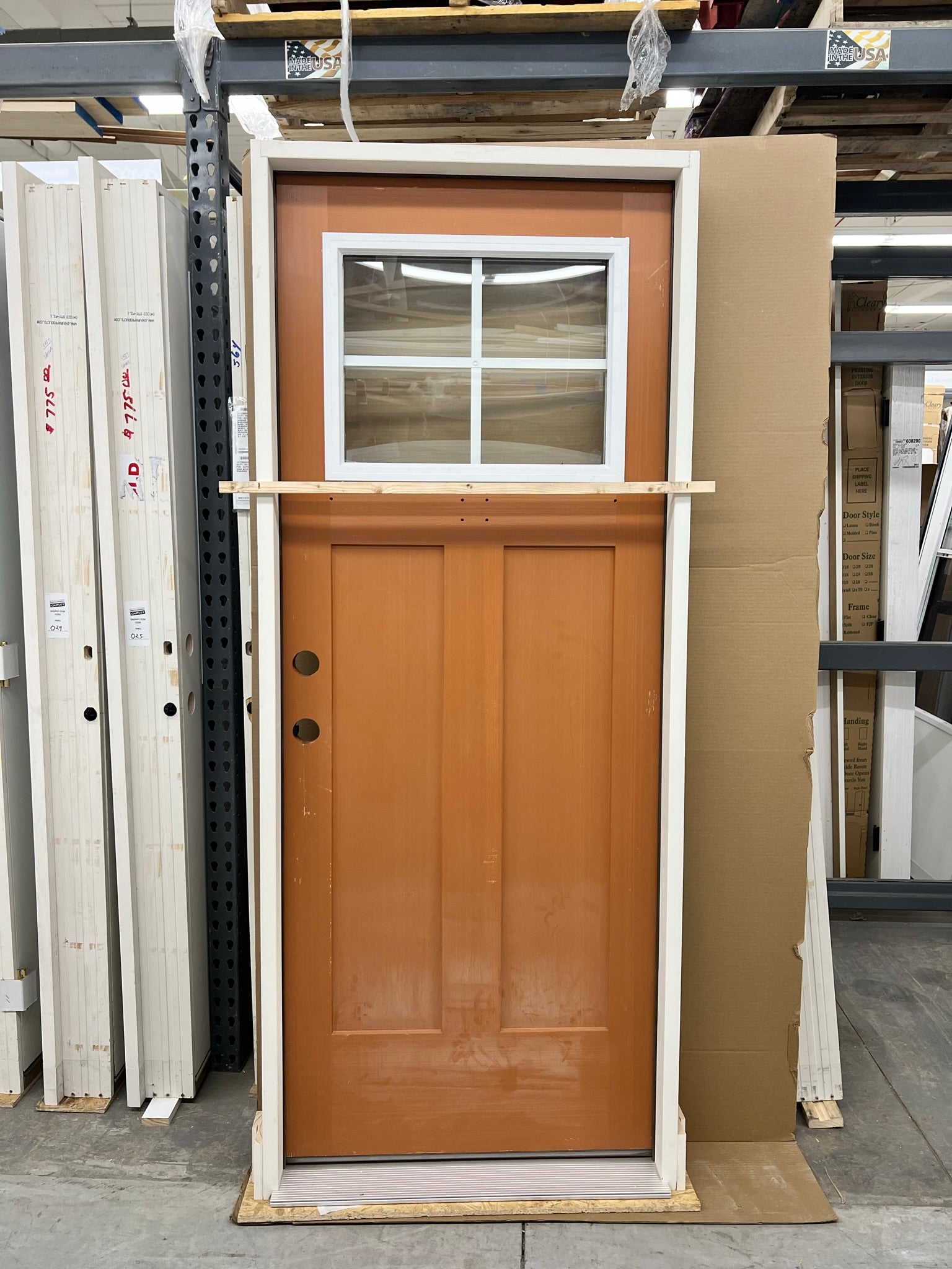 Surplus 2'8 x 6'8 Textured Stained Craftsman Fiberglass Door with Clea –  Remodelers Outlet, image size:1536x2048