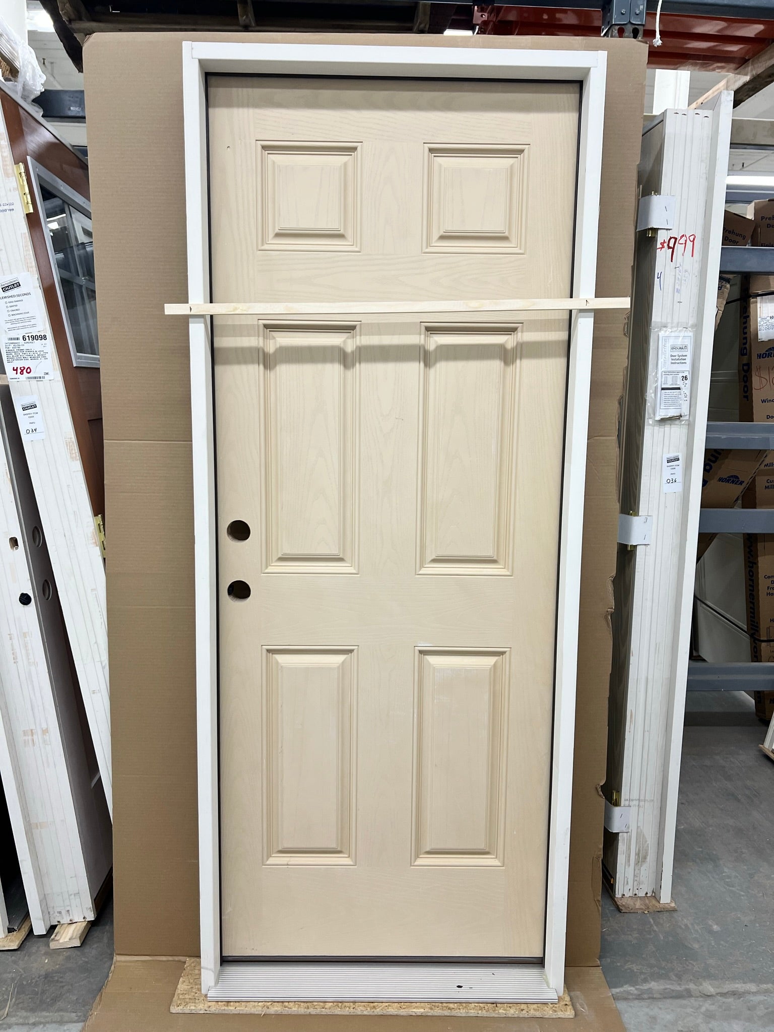 Surplus 2'8 x 6'8 Textured Fiberglass Door with Clear Oval Glass