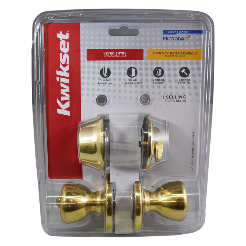Kwikset 690T3CP6ALRCSK6 Knob Lockset, 3 Grade, Keyed Key, Polished Brass, 2-3/8 x 2-3/4 in Backset, K6 Keyway
