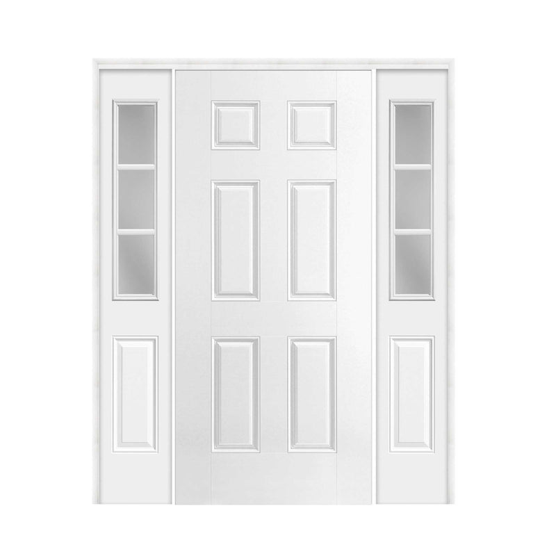 6 Panel Belleville Smooth Fiberglass Prehung Door with (2) 12" Sidelites