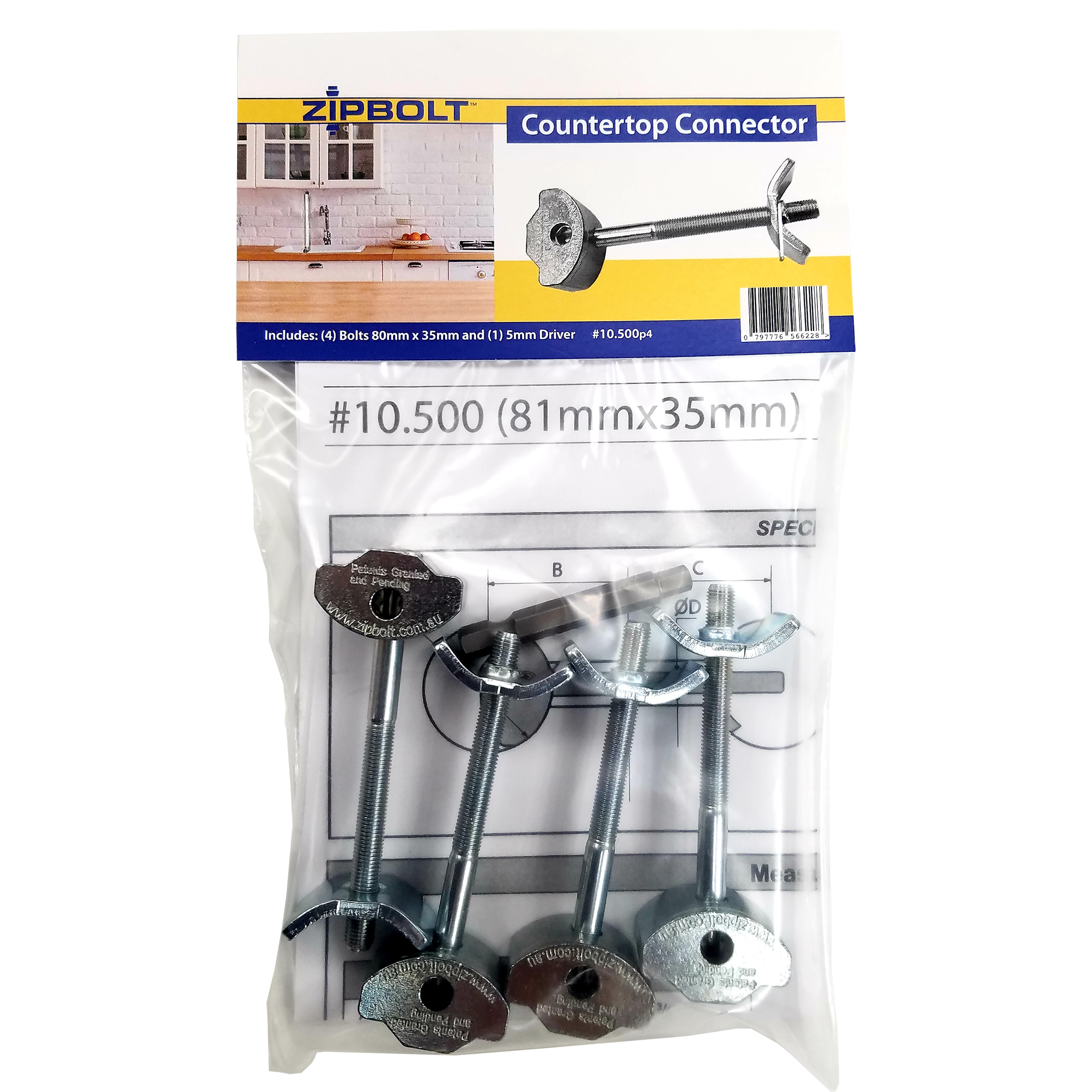 Zipbolt UT 80mm x 35mm Counter Top Connector Multipack