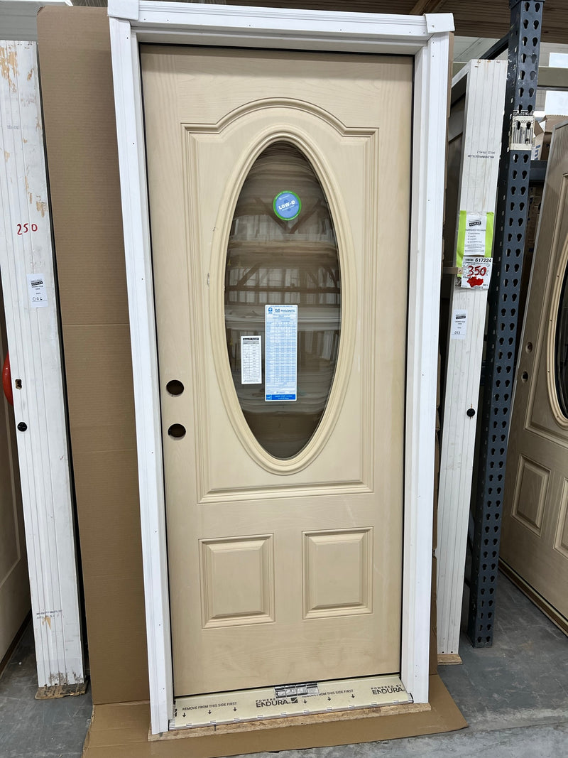 Surplus 2'8 x 6'8 Textured Fiberglass Door with Clear Oval Glass