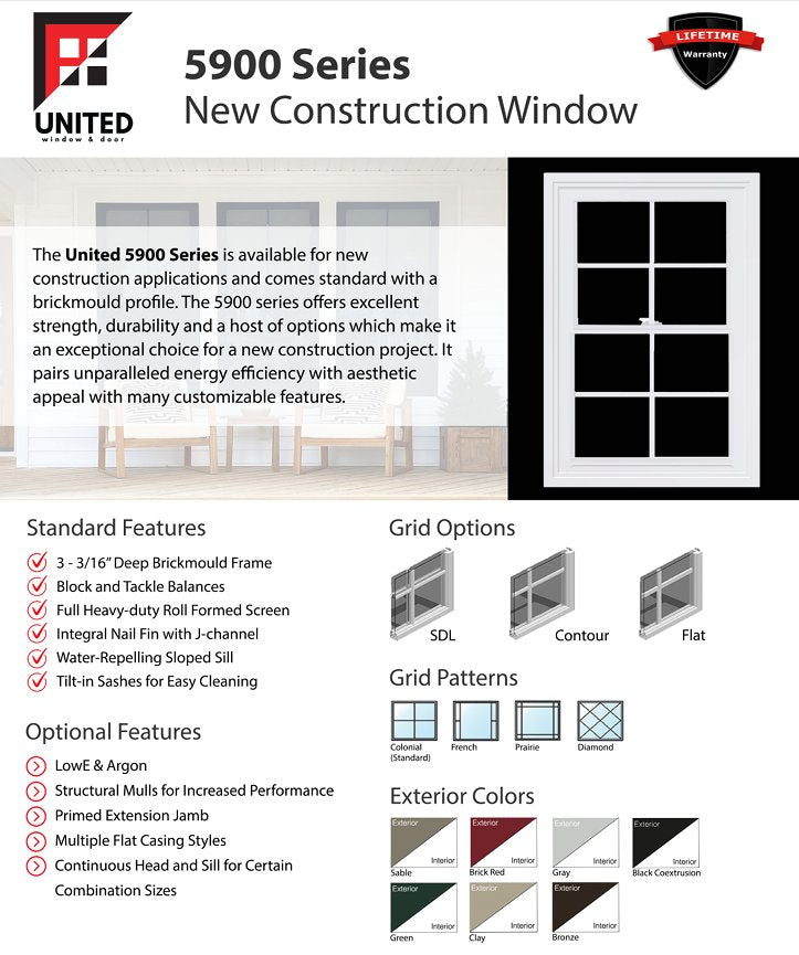 Vinyl New Construction Double Hung Window with Grids