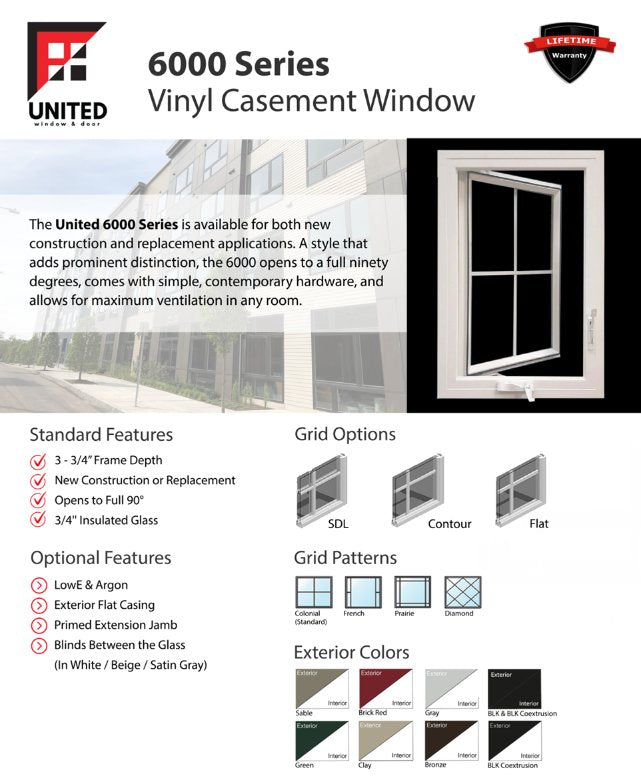 United 6000 Series casement window sell sheet