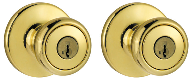 Kwikset 243T3CP6ALK2 Deadbolt and Entry Lockset, 3 Grade, Keyed Alike Key, Polished Brass, 2-3/8 x 2-3/4 in Backset