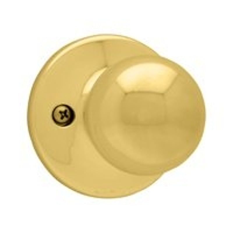 Kwikset 488P 3 Dummy Door Knob, 1-7/8 in Dia Knob, Polished Brass