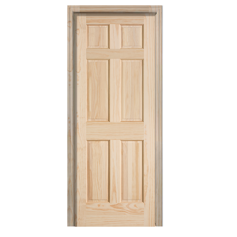 6 Panel Pine Prehung Door with No Casing