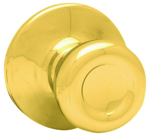 Kwikset 200T3CPRCLRCS Door Knob, Polished Brass, 1-3/8 to 1-3/4 in Thick Door, 2-1/4 in Strike