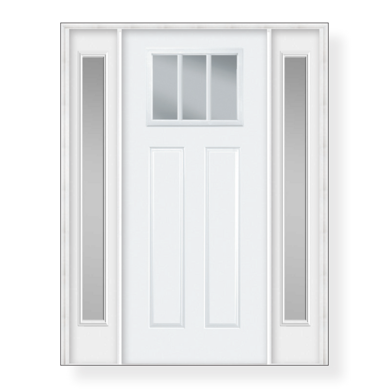 Craftsman 3-Lite Fiberglass Prehung Door with (2) 12" Sidelites