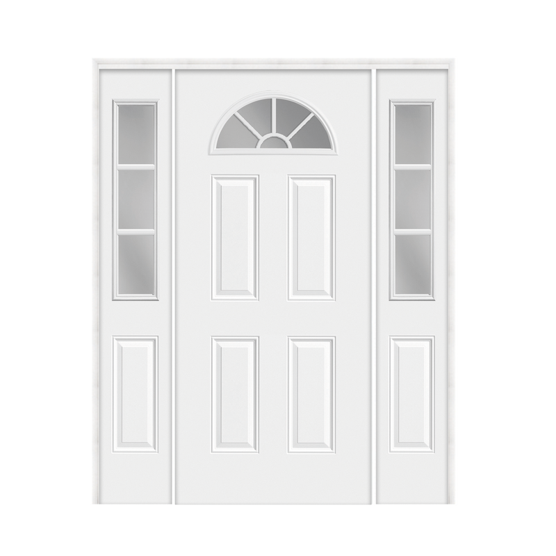 Fan Lite Belleville Smooth Fiberglass Prehung Door with 2 Sidelites